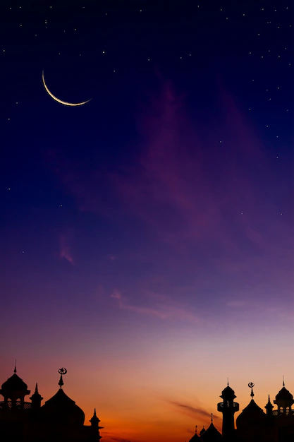 crescent moon twilight sky sundown with sunlight dome mosques 38812 349