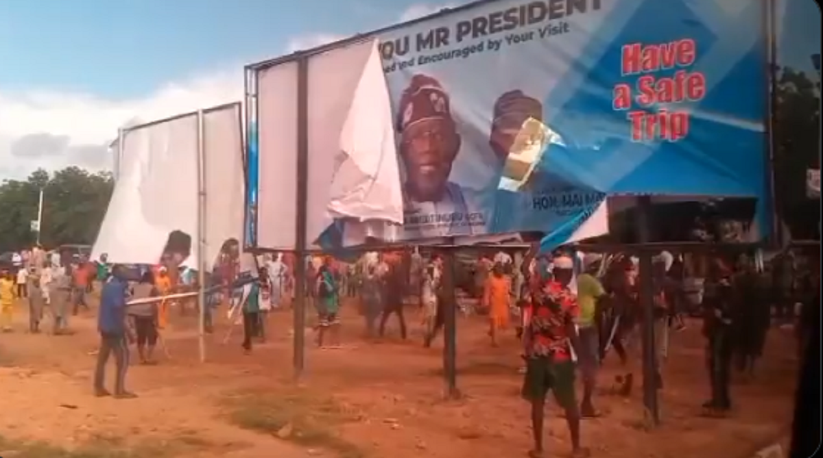 Police Disprove Video of Northern Youths Destroying Tinubus Billboard News Central TV